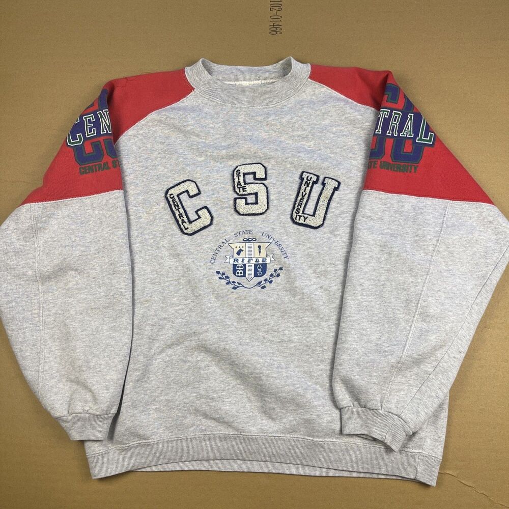 Vtg 90s Central State University CSU Sweatshirt Mens L/XL Rifle Jeans Made Italy